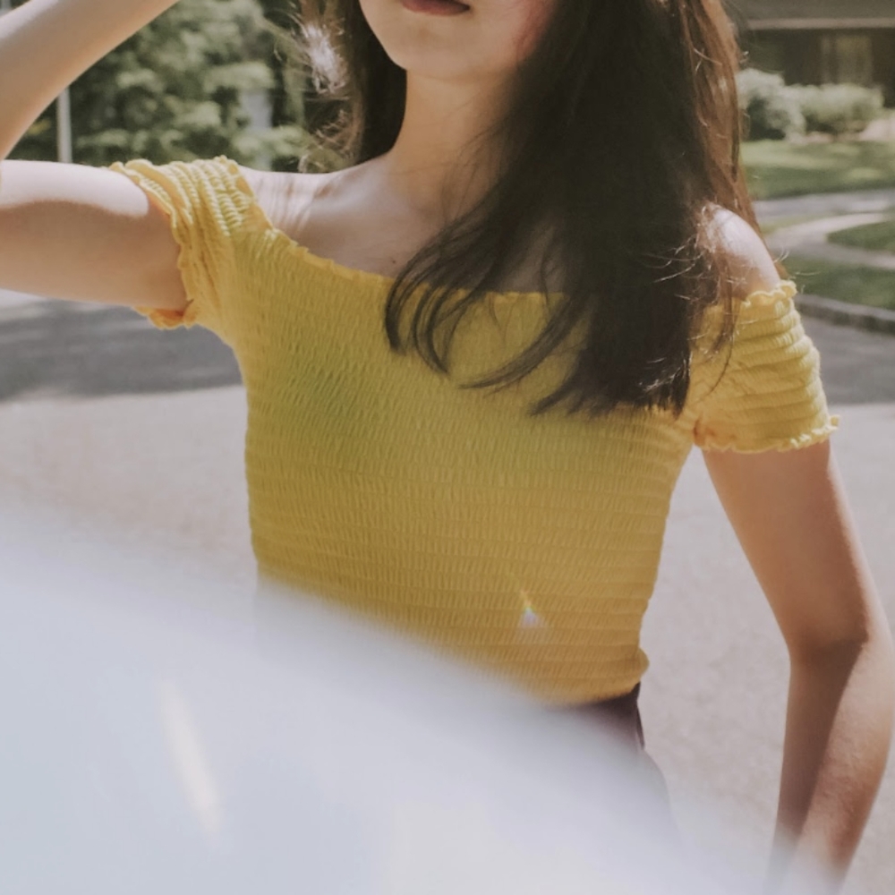 Sunshine yellow off the shoulder crop top